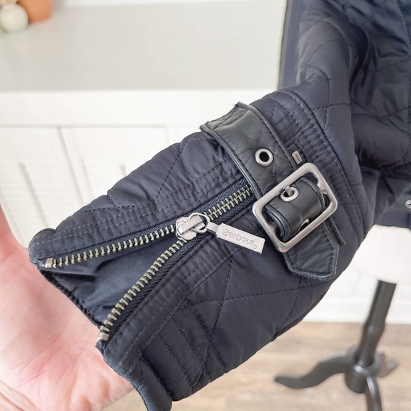 Barbour Navy Blue Quilted Battalion Sherpa Lined Moto Jacket Size M/8 - Picture 7 of 11